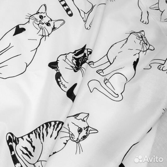 Ткань для шитья, рисунок кошки,хлопок, поплин, шир