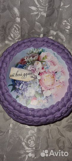 Корзиночка вязаная с крышкой сирень