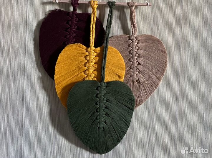 Настенное панно макраме листья