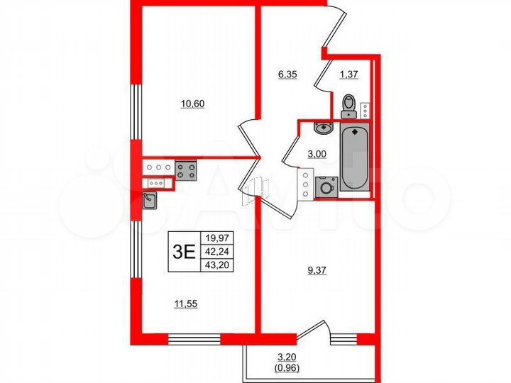 2-к. квартира, 43 м², 11/18 эт.