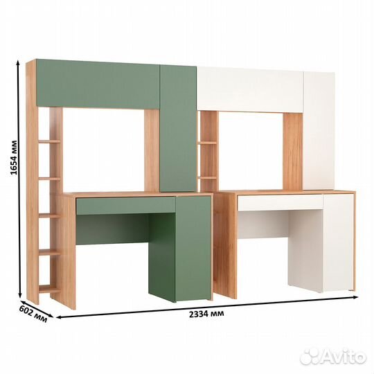 Два больших компьютерных стола Mobi Комфорт 12.71 цвет гикори/дым.зелёный/дуб зол/белый