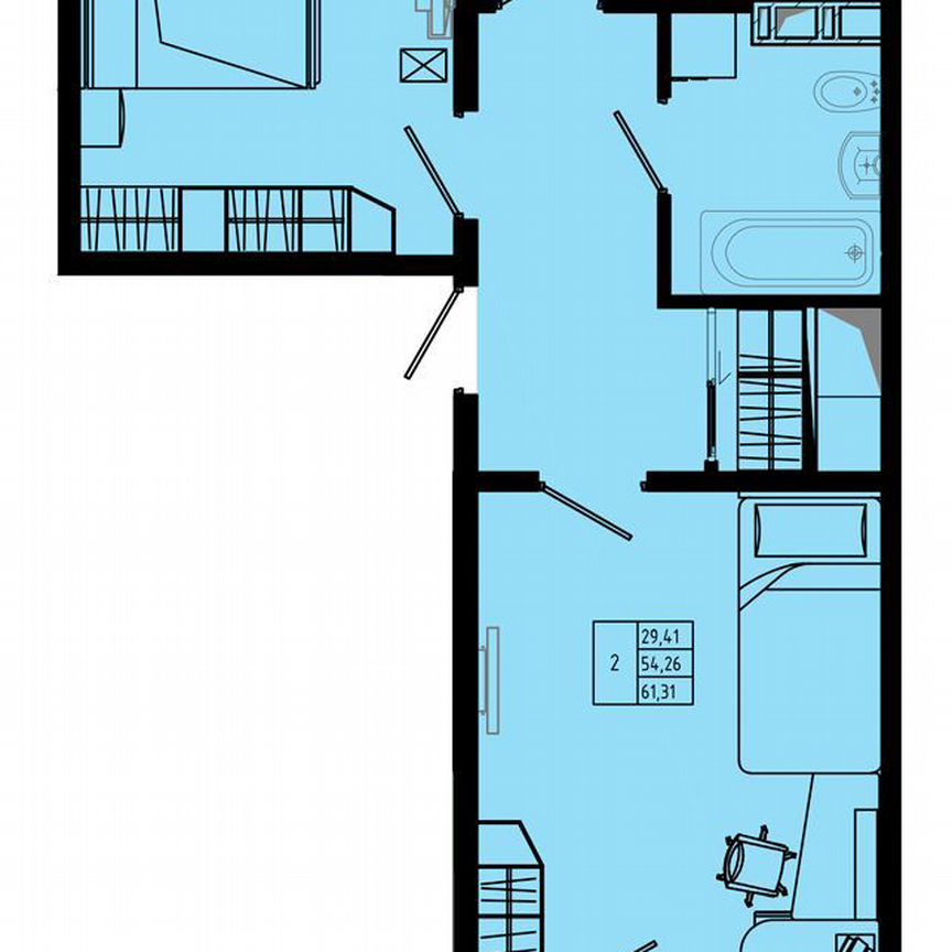 2-к. квартира, 61,3 м², 5/8 эт.