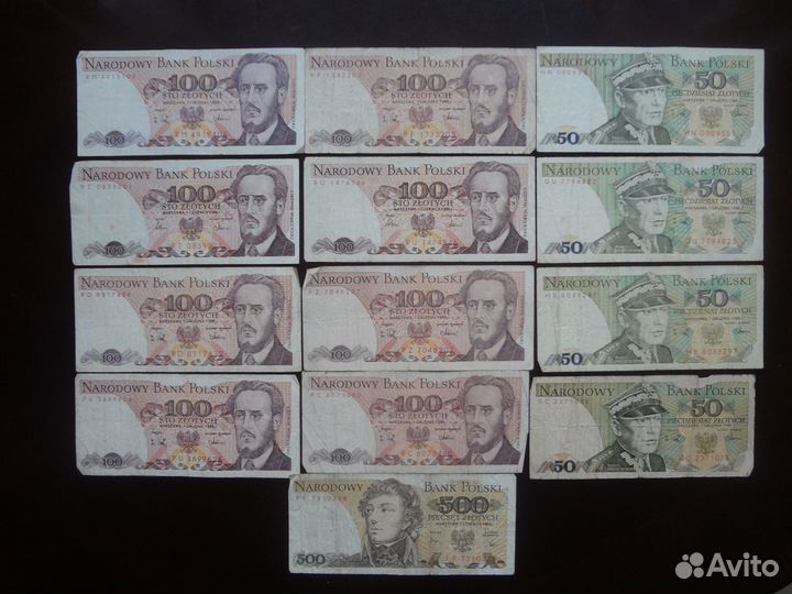 Польские злотые номинал 50,100,500 1982/86/88г все