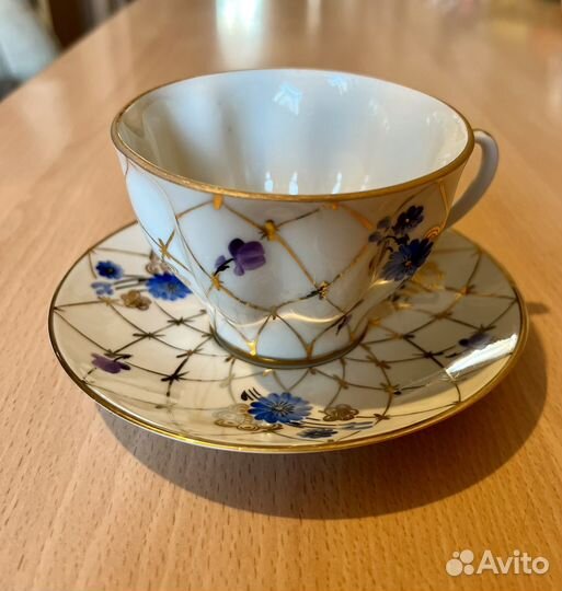 Чайная пара лфз золотая сетка голубые васильки
