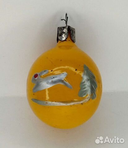 Елочная игрушка шар рельеф заяц СССР