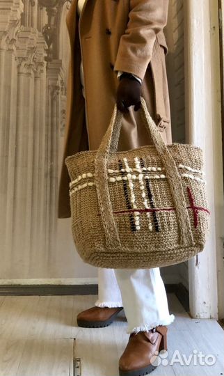 Сумка для путешествий из джута крючком