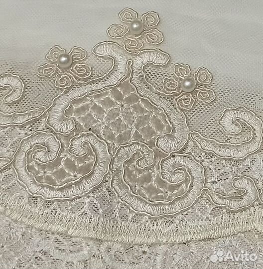 Тюль сетка бархатный купон по низу вышивка жемчуг