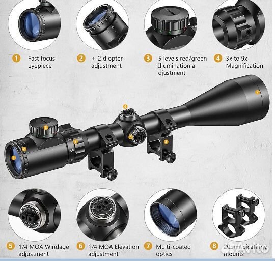 Тактический оптический прицел 3-9x40eg подсветкой
