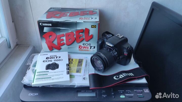 Canon 1100D kit 18-55 IS II полный комплект, идеал