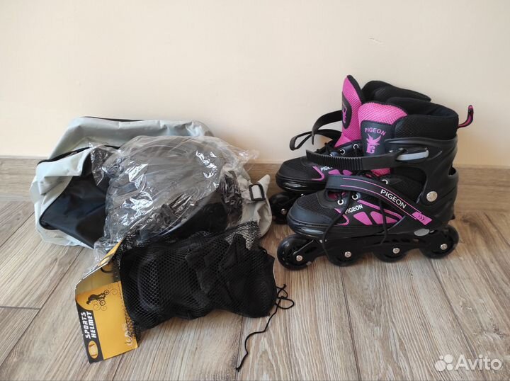 Роликовые коньки раздвижные размер 38-40 + защита