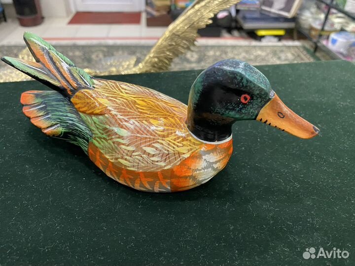 Деревянная скульптура утка ручная работа винтаж