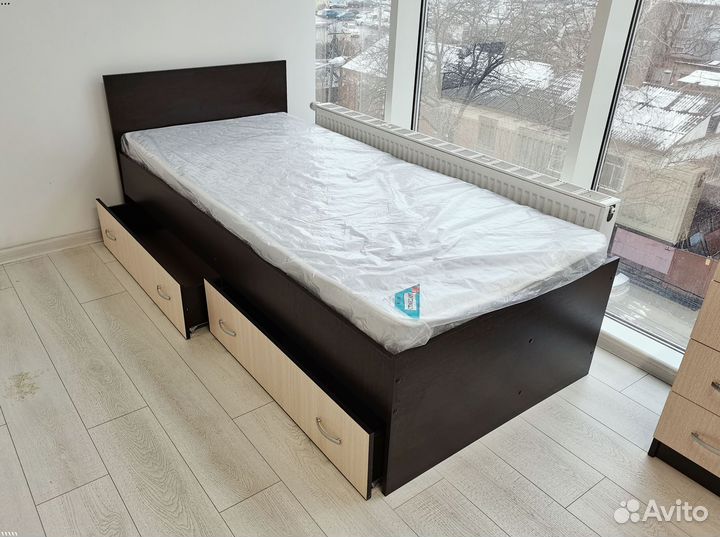 Кровать с матрасом 80х200 Марс с ящиками