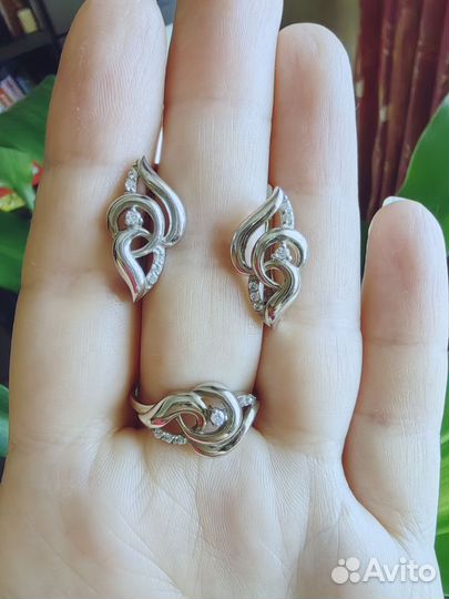 Серьги+кольцо, серебро 925 пр