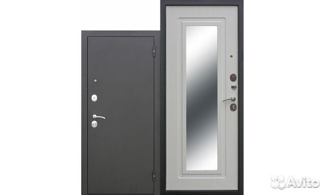 Дверь черный муар входная с зеркалом