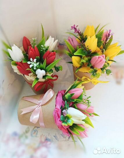 Букет из мыла ручной работы - тюльпаны