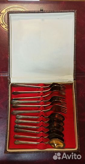 Набор вилок и ложек для торта мнц позолота Таллин