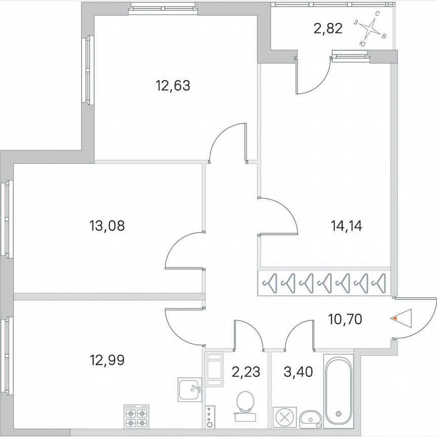 3-к. квартира, 70,6 м², 2/4 эт.