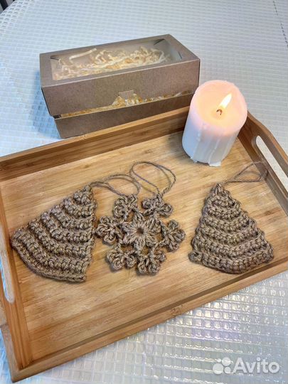 Елочные игрушки из джута ручной работы