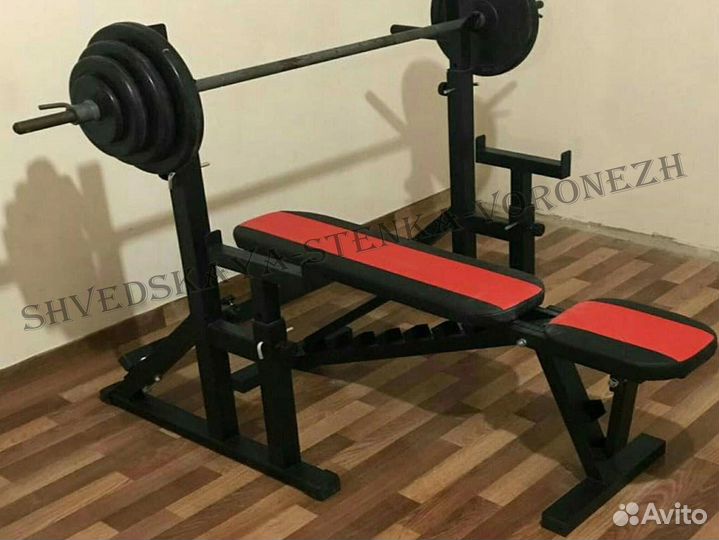 Скамья для жима + стойка с подстраховкой красная
