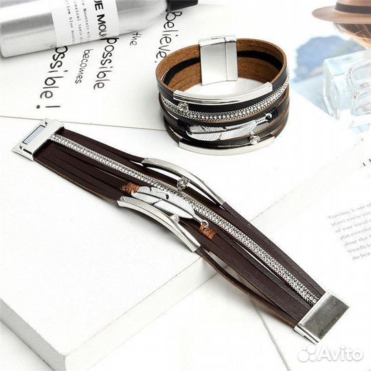 Кожаный браслет женский