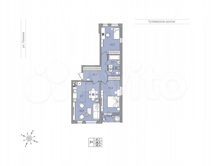 3-к. квартира, 69,4 м², 16/18 эт.