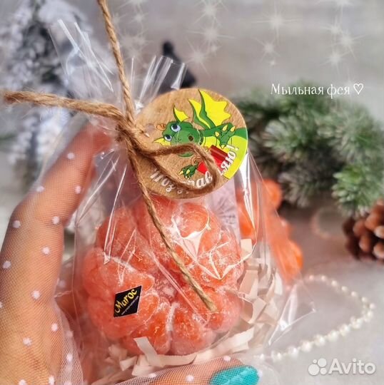 Мыло ручной работы мандарин,снежинка
