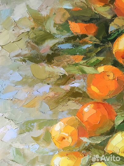Картина маслом Мандарины дерево оранжевый бежевый