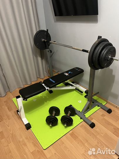 Скамья для жима + стойки + железо