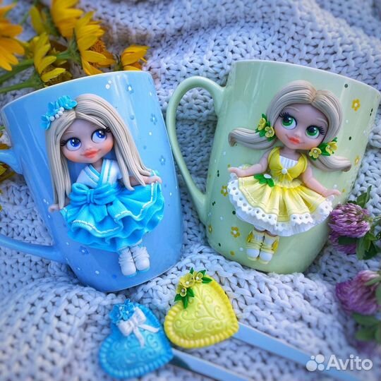 Кружка с декором из полимерной глины