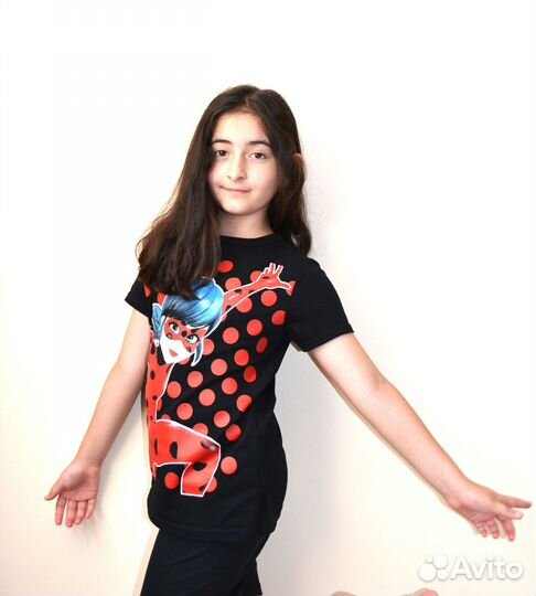 Футболка ледибаг+шорты, черная и белая 98-134