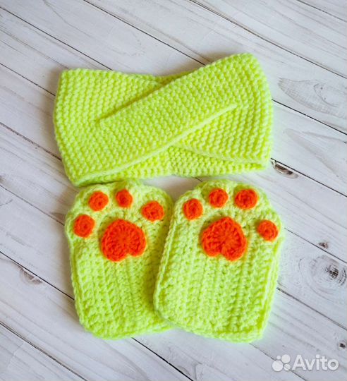 Повязка на голову и митенки