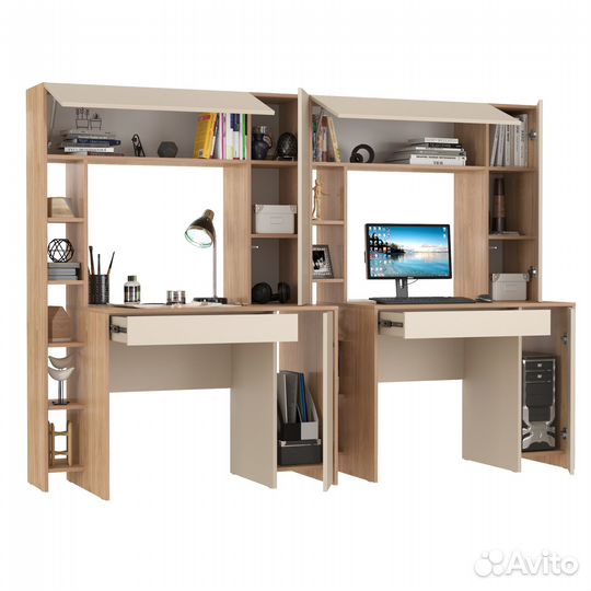 Два больших компьютерных стола Mobi Комфорт 12.71 цвет гикори рокфорд натуральный/сатин