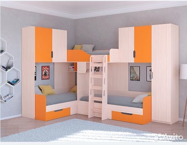 Кровать со шкафом/П и антресолями Дуб Молочный/Вен