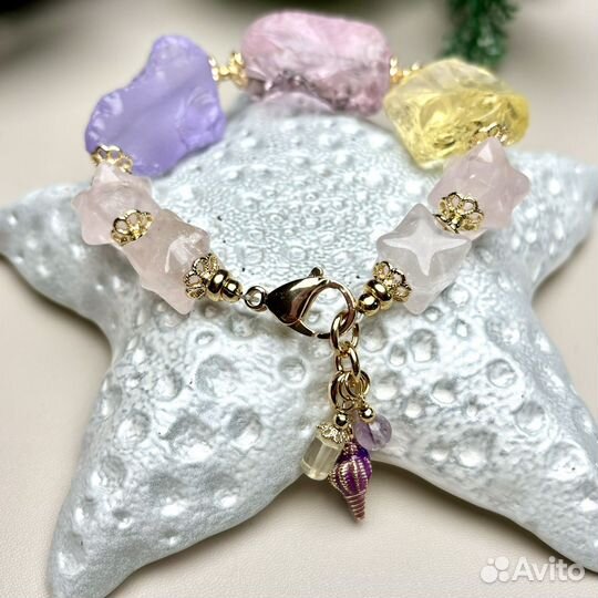 Брасле из аквакварца и розового кварца