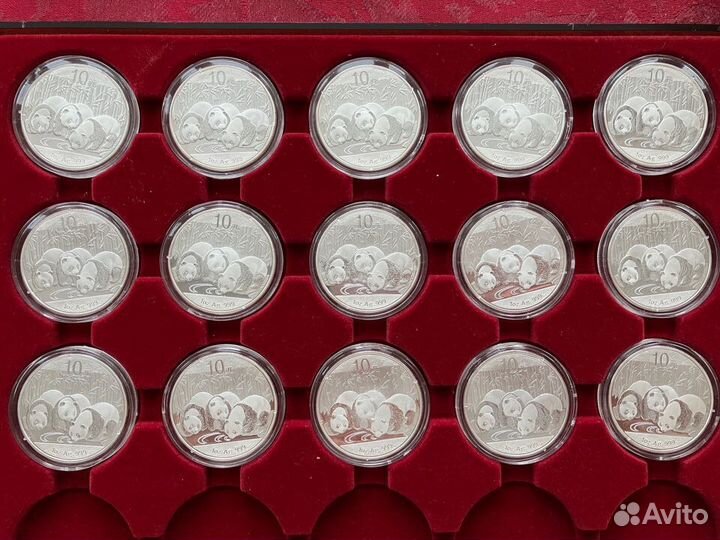 Серебро 10 юаней Китай Панды 2011-2023 года