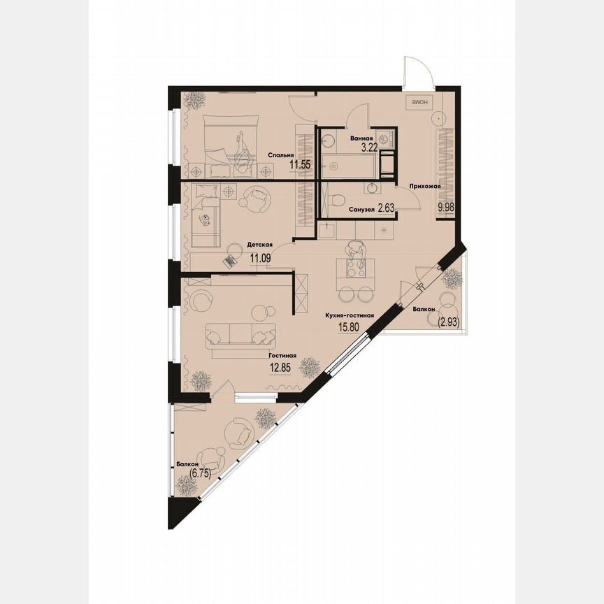3-к. квартира, 70 м², 5/12 эт.