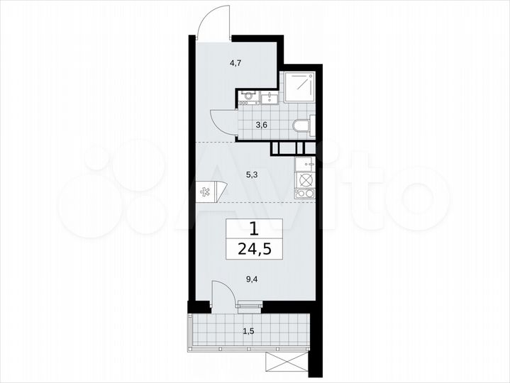 Квартира-студия, 24,5 м², 5/18 эт.