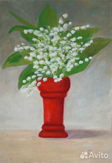 Картина маслом цветы ландыши