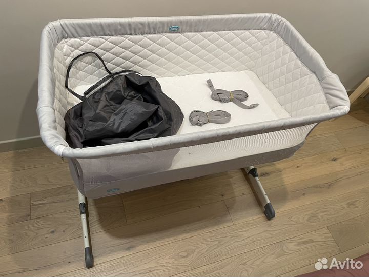 Приставная люлька Nuovita серая с матрасом кокос