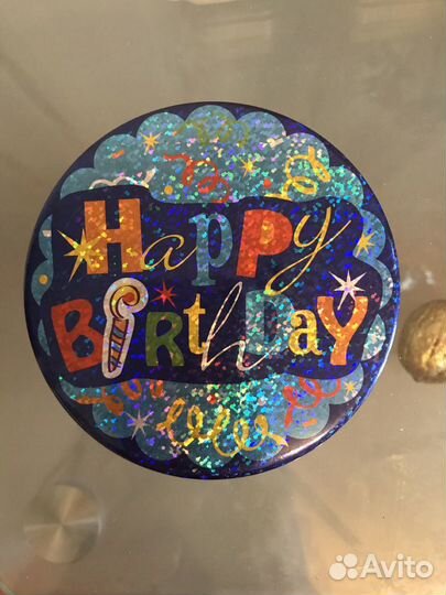 Значок металл 10 см с Днём Рождения