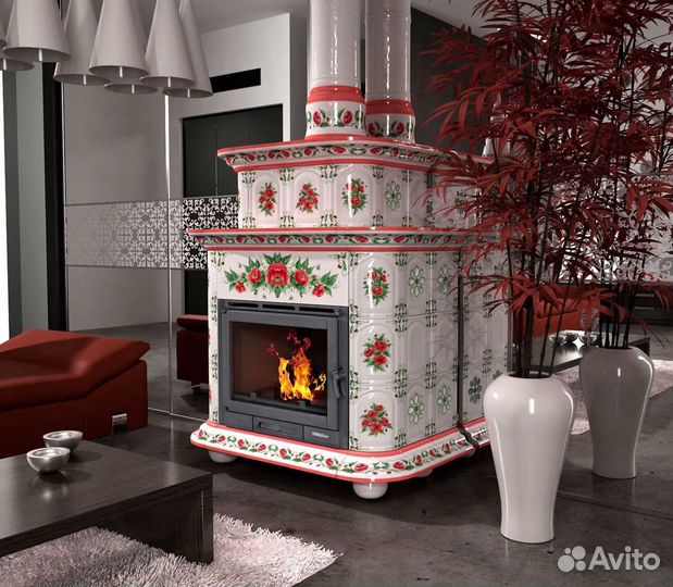 Изразцовый камин на дровах для дома Прованс