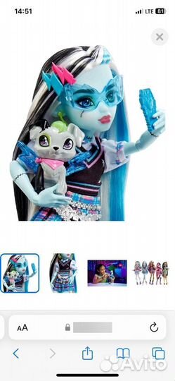 Кукла Monster High Mattel Frankie Stein