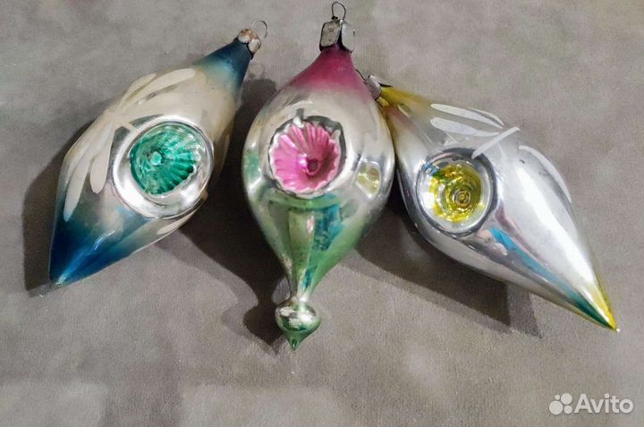 Елочные игрушки СССР капли-сосульки прожеторы