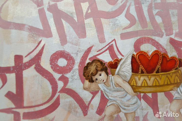 Картина акрилом на холсте ангелочки