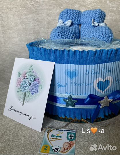 Торт из памперсов 1-2-3 яруса в подарок малышу