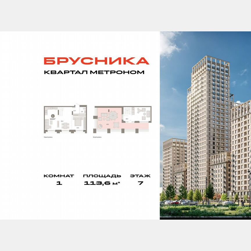 1-к. квартира, 113,6 м², 7/7 эт.