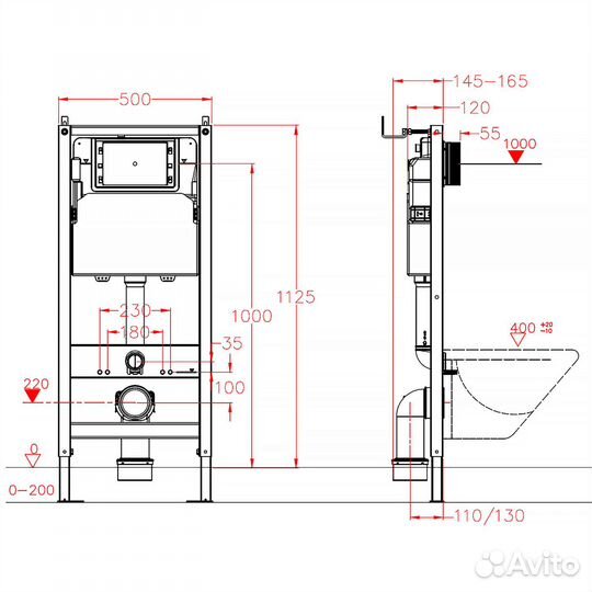 Инсталляция Azario AZ-004.04, кнопка черная матова