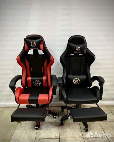 Игровое кресло с подставкой для ног (эко-кожа)