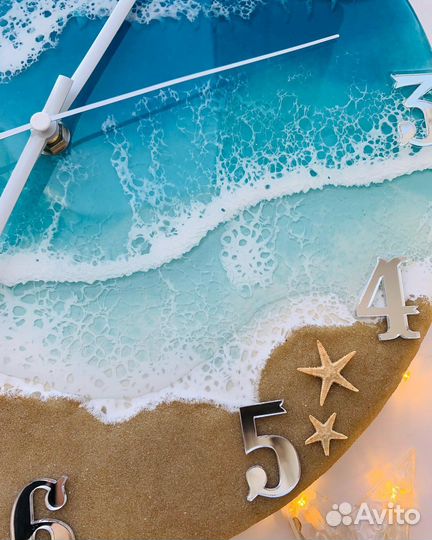 Часы интерьерные 3D Море, из эпоксидной смолы