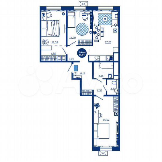 3-к. квартира, 81 м², 10/17 эт.